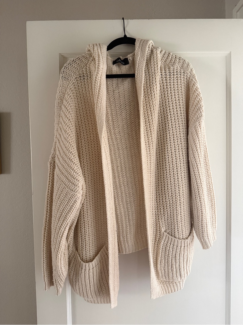 fab'rik Cream Chunky Open-Front Hooded Cardigan Sweater